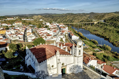 High angle view of townscape against sky