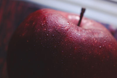 Close-up of wet apple on table