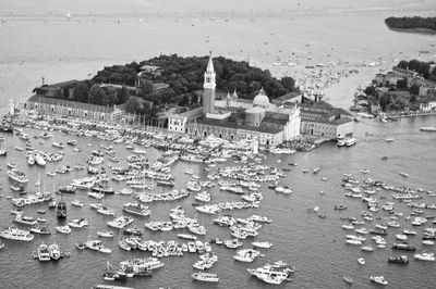 High angle view of boats on beach