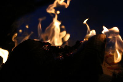Close-up of bonfire at night