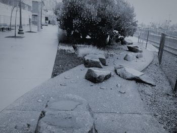 View of snow on footpath during winter