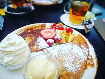 High angle view of breakfast on table