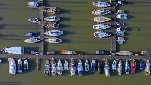 Aerial view of sailboats at harbor