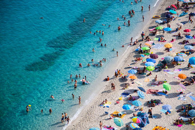 High angle view of people on beach