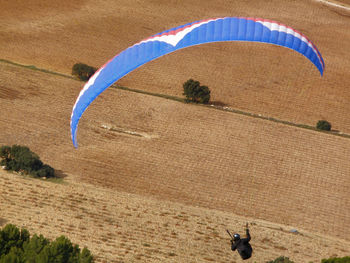 High angle view of people on field
