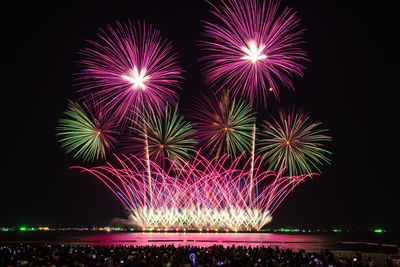 Low angle view of firework display at night