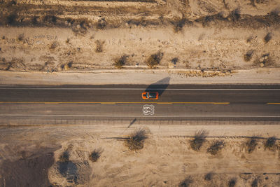 A car on highway 66 from above, california