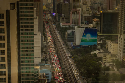 High angle view of illuminated city