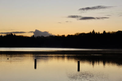 Scenic view of lake against sky during sunset