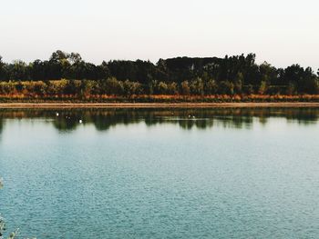 Scenic view of lake against clear sky