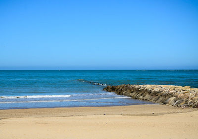 Scenic view of sea against clear sky