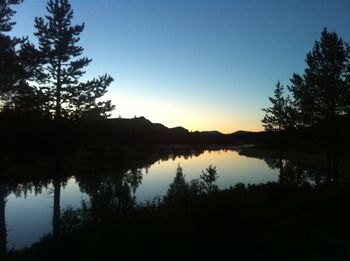 Scenic view of lake against sky at sunset