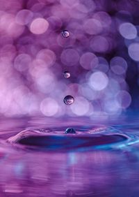 Close-up of drop falling on water