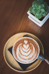 High angle view of coffee on table