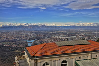 High angle view of townscape against sky