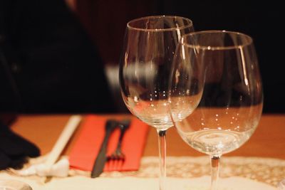 Close-up of wine glass on table