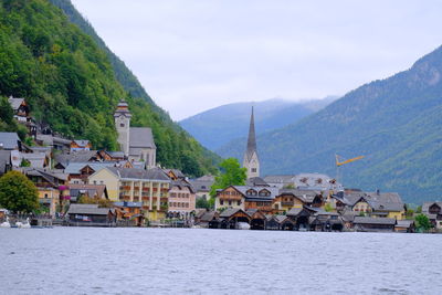 Scenic view of lake against sky at hallstat, austria