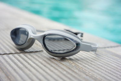 Close-up of swimming goggles