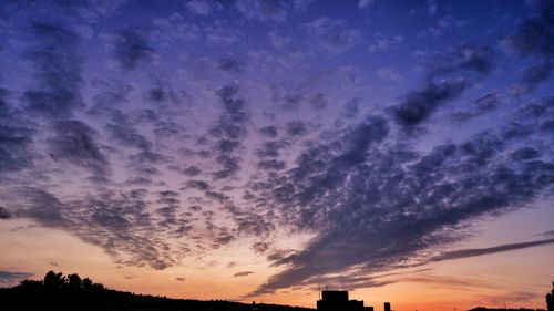 Silhouette of trees against cloudy sky