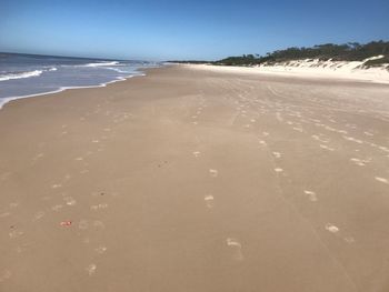 Scenic view of beach against clear sky