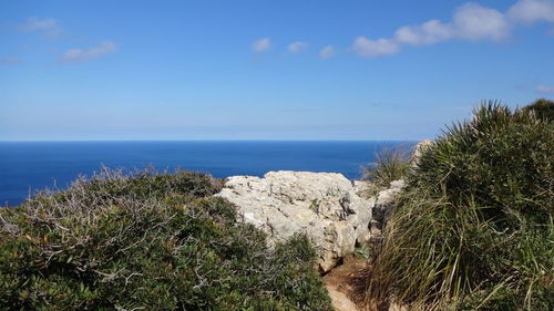 Scenic view of sea against clear blue sky