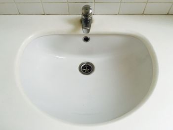 High angle view of sink in bathroom at home