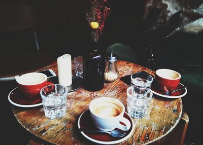 High angle view of coffee cup on table