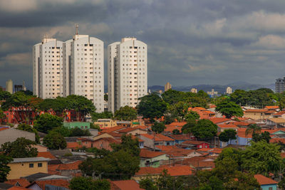 High angle view of buildings in town