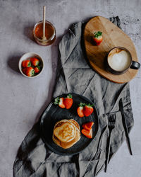 High angle view of fruits in bowl on table