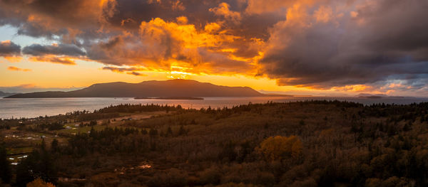 Scenic view of dramatic sky during sunset