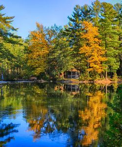 Scenic view of lake against sky during autumn