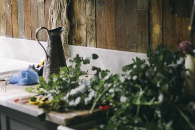 Close-up of flowers on table