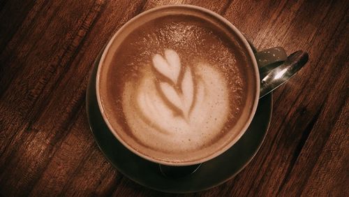 High angle view of coffee on table