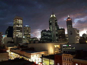 Low angle view of modern buildings against sky