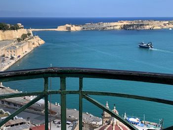 High angle view of boats in sea