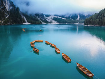 High angle view of boat in lake