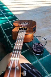 High angle view of guitar