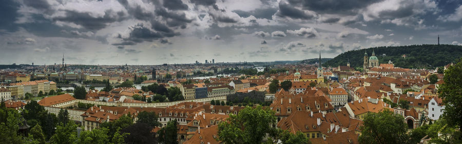 High angle view of townscape against sky