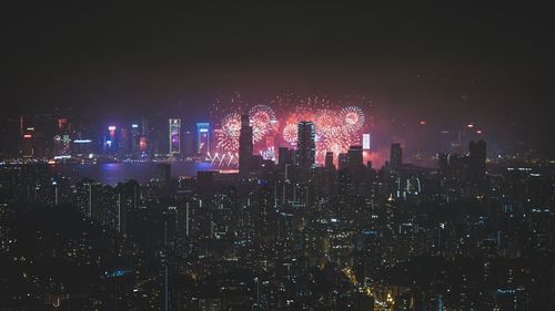 Firework display at night
