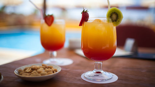 Close-up of cocktails on table