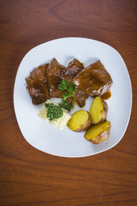 High angle view of meal served in plate