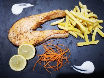 Directly above shot of fruits on table