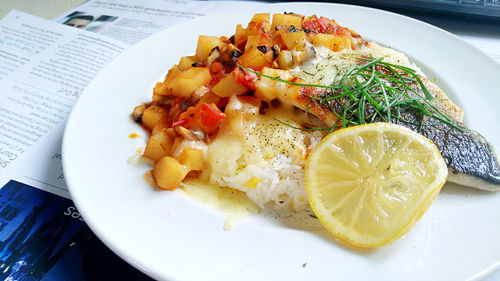 Close-up of meal served in plate