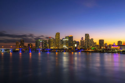 Illuminated buildings in city at night