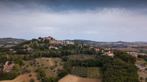 High angle view of townscape against sky