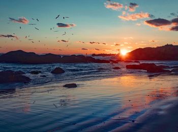 Scenic view of sea against sky during sunset