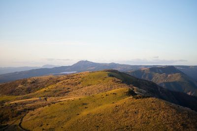 Scenic view of mountains against clear sky