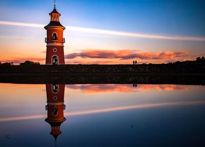 Lighthouse against sky during sunset