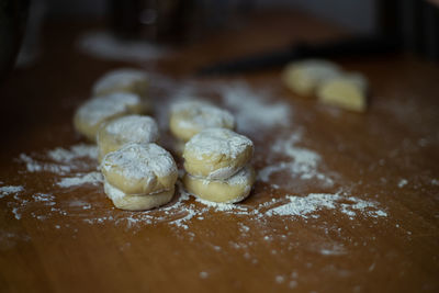 Close-up of raw dough on table