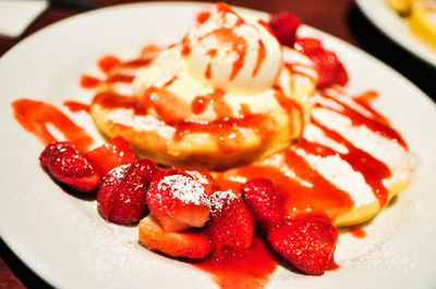 Close-up of strawberries on plate